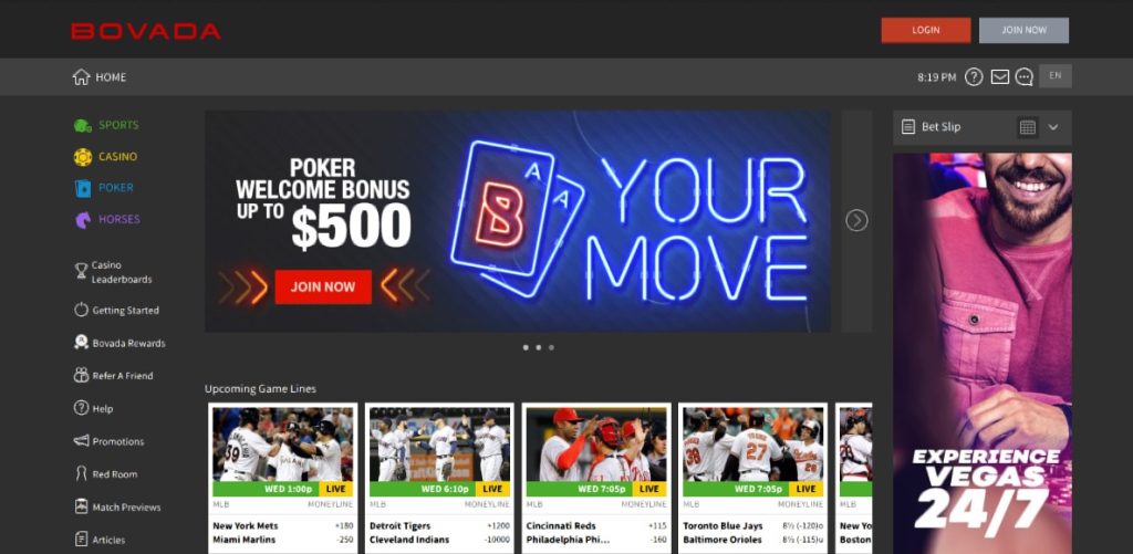 Bovada Casino Interface